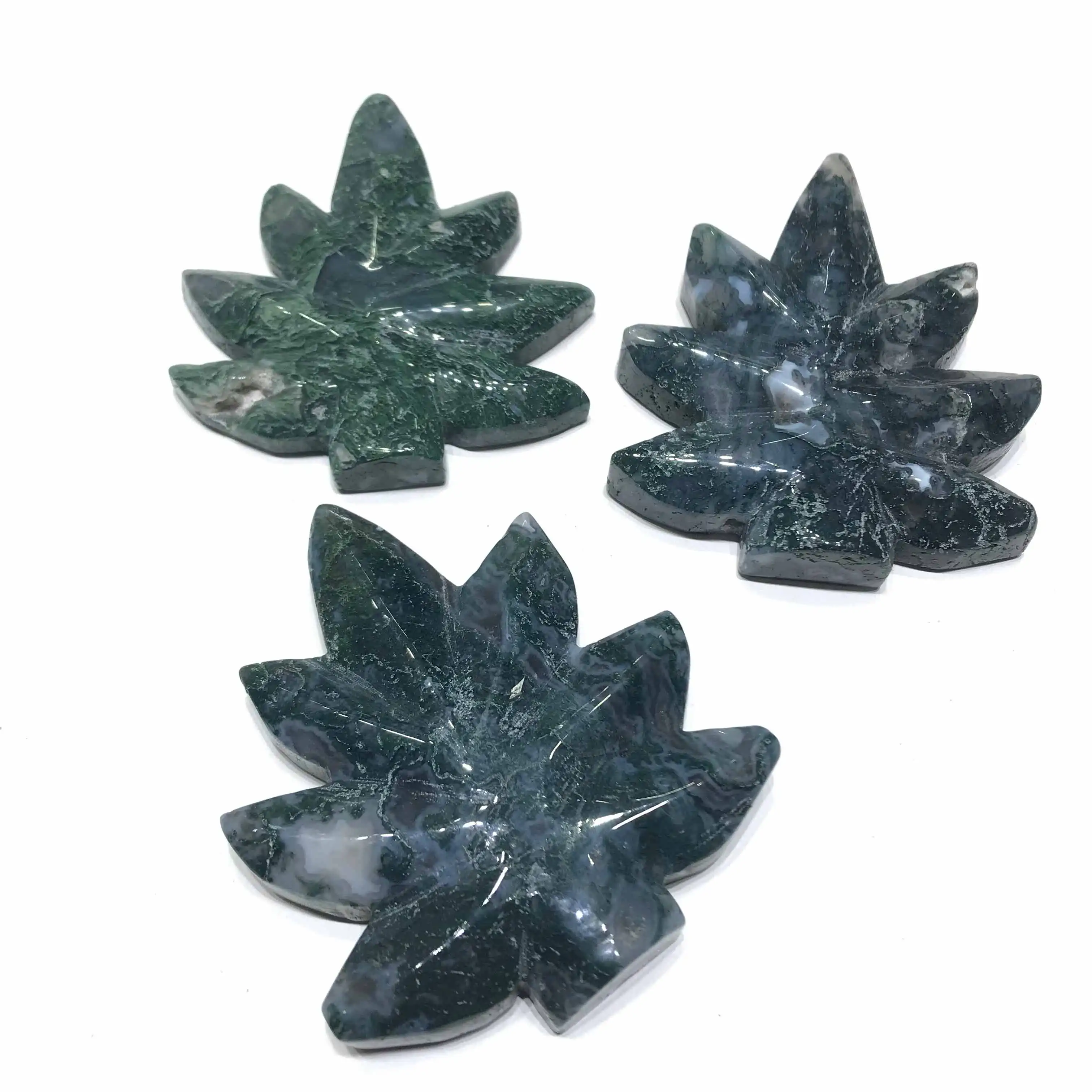 natural high quality green blue moss agate crystals leaf for