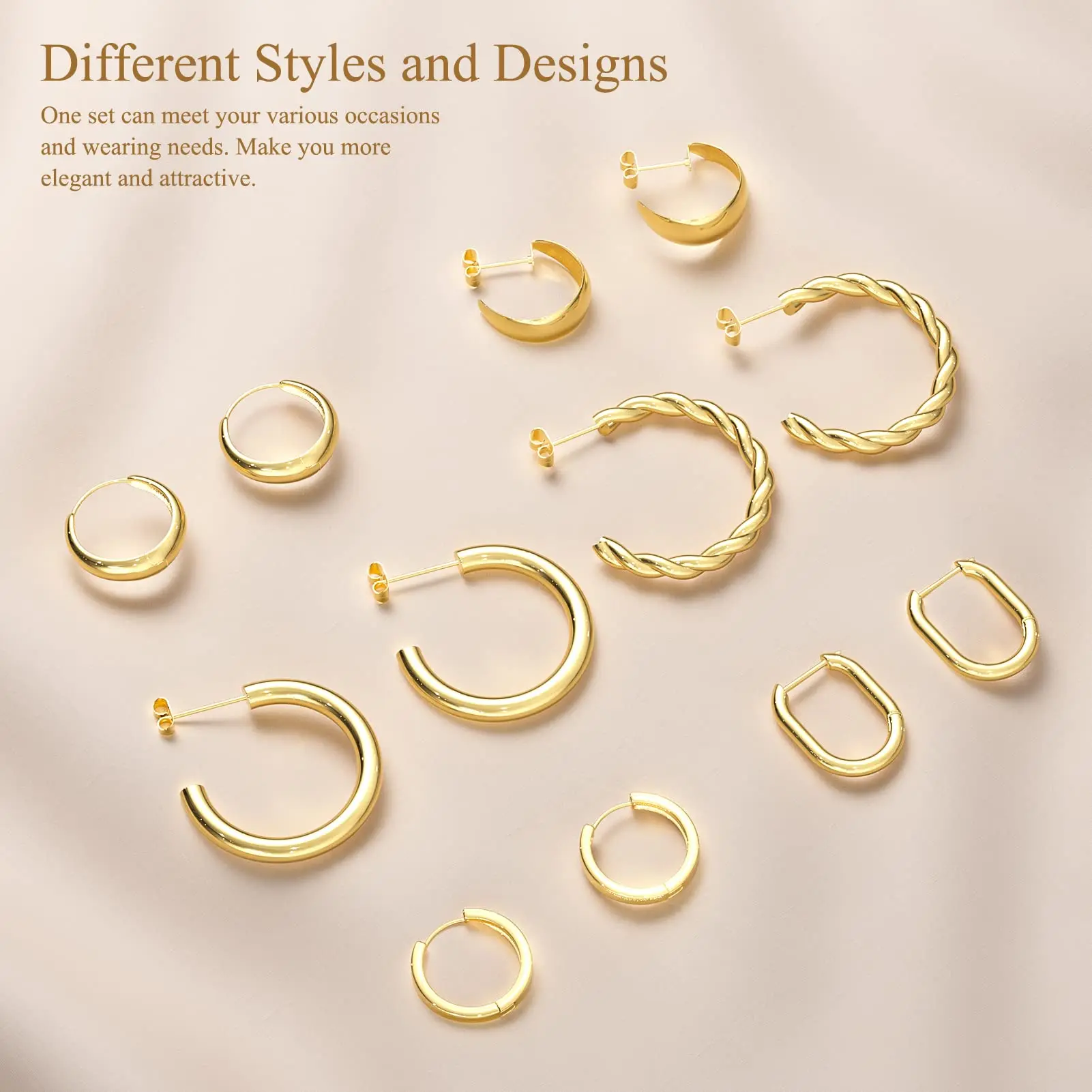 Dvacaman K Gold Plated Pairs Minimalist Open Chunky Gold Hoop Earrings Set With Custom