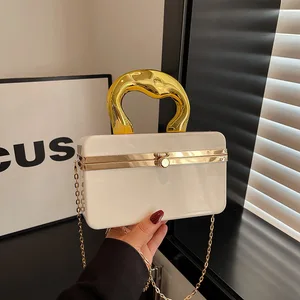 2026 Gold Curved Handle with Metal Clasp Chain Strap Fashion Evening Party Purse for Lady Daily Crossbody Handbag