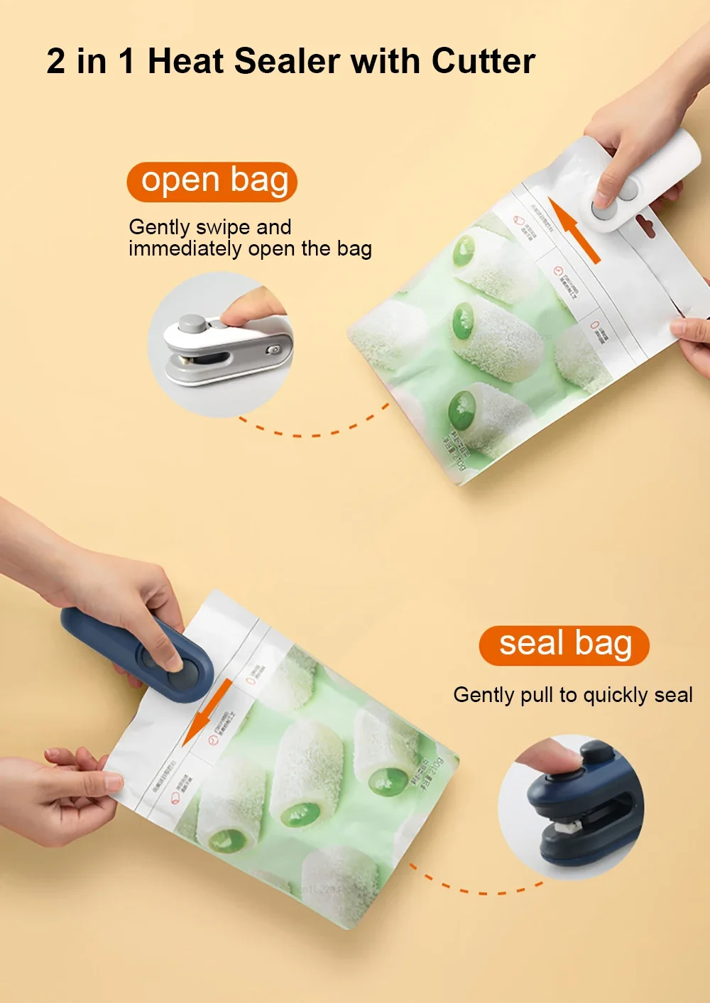 Bag Sealing Machines Rechargeable 2 in 1 Bag Mini Heat Sealer Storage Plastic Package Snack Sealer Handheld Heat Sealer for Food