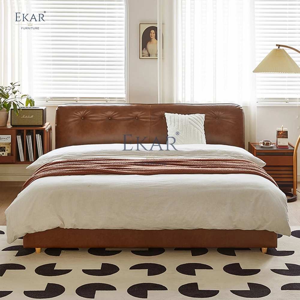 product new design ekar nappa leather half leather pine slat bedroom bed-59