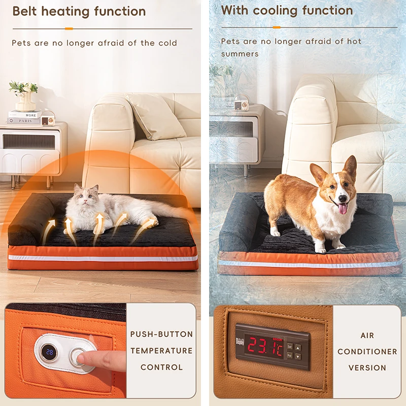 OKKPETS Heating and Cooling Dog Beds with Air Conditioner System Washable Pet Beds with Waterproof Lining