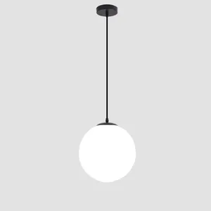 Modern Minimalist Round Bar Pendant Light E26 Iron and Glass for Restaurant Kitchen Small Lamp Sizes