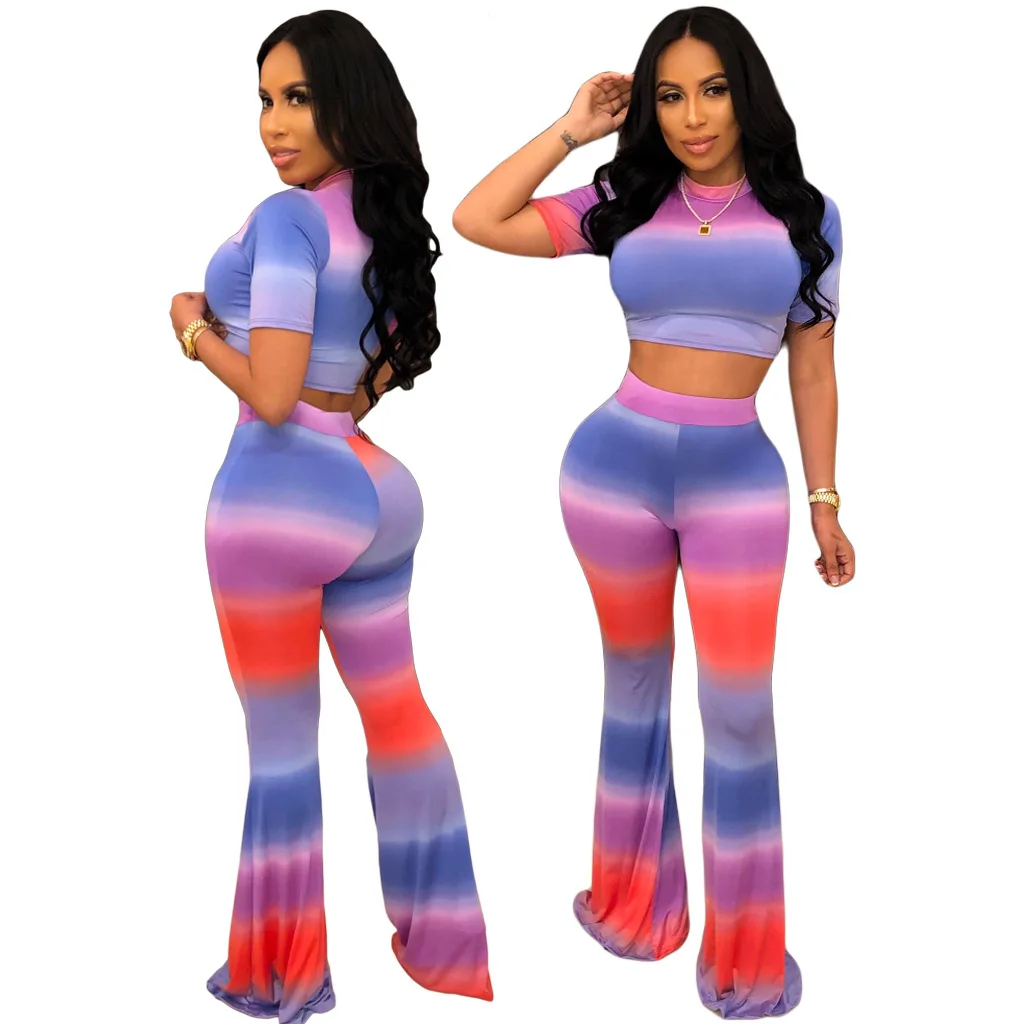 Flare Pants Two Piece Set Women Short 