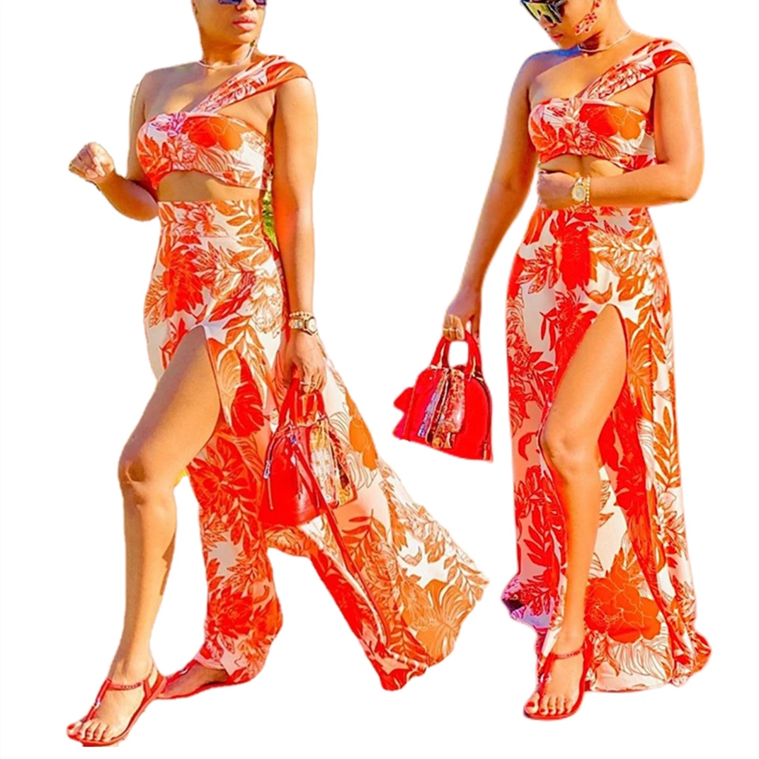 glamorous print sleeveless one shoulder maxi dress