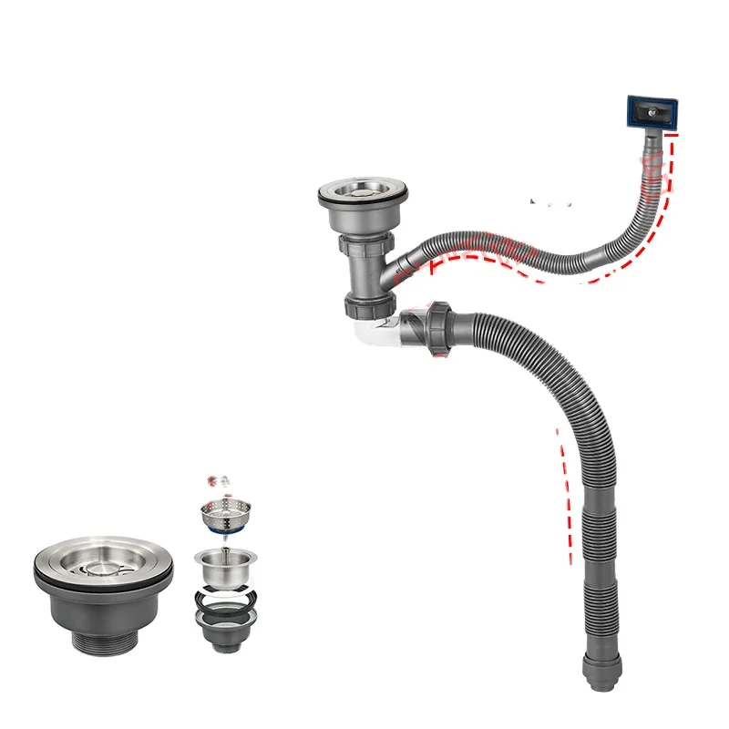 40/ 50mm Waste Pipe Fittings Kitchen Sink Drain Pipe for Double Bowl  with pp Expandable Tubular Drain Tubing Pipe