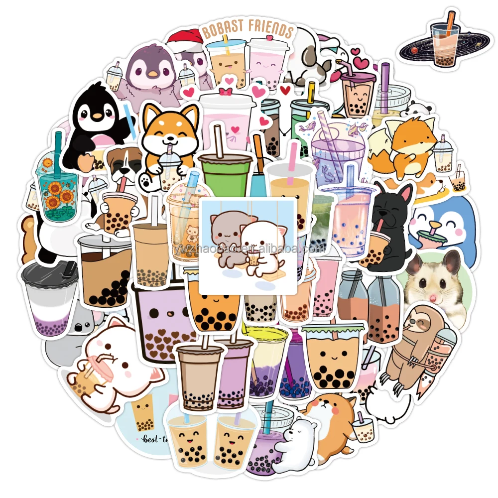 50pcs Bubble Tea Cute Boba Graffiti Waterproof Pvc Random Stickers For 