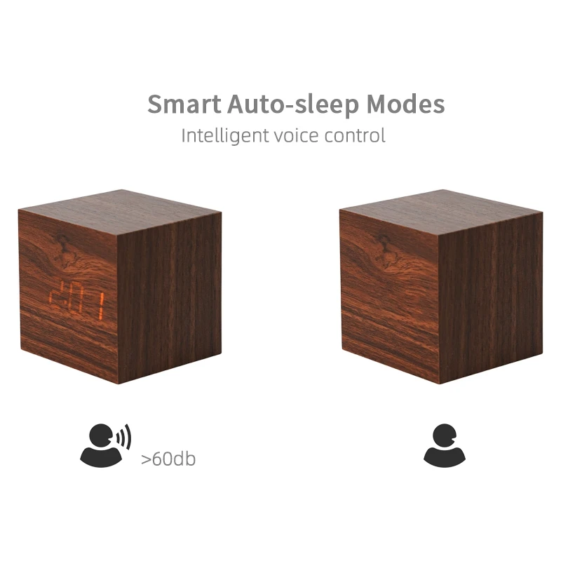 Custom Available Multicolor Sounds Control Wooden Clock Modern Digital LED Thermometer Timer Red Display Alarm Clock