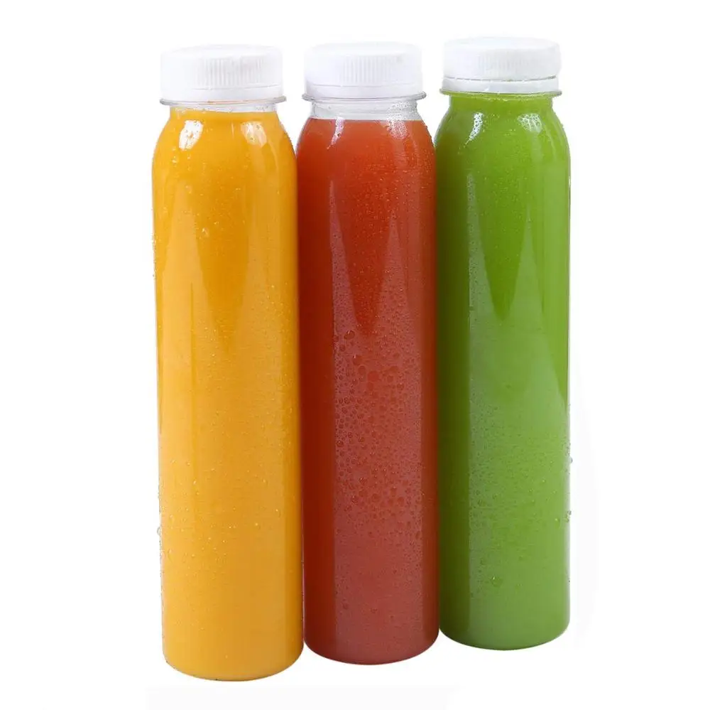 16 Oz 1 Pint Empty Clear Round  PET Plastic Juice Bottles With Tamper Evident Caps