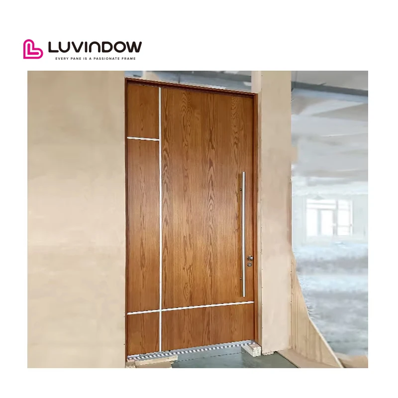 Custom Modern Design Double Entry Door Exterior Glass Solid Wooden Front Entrance Doors