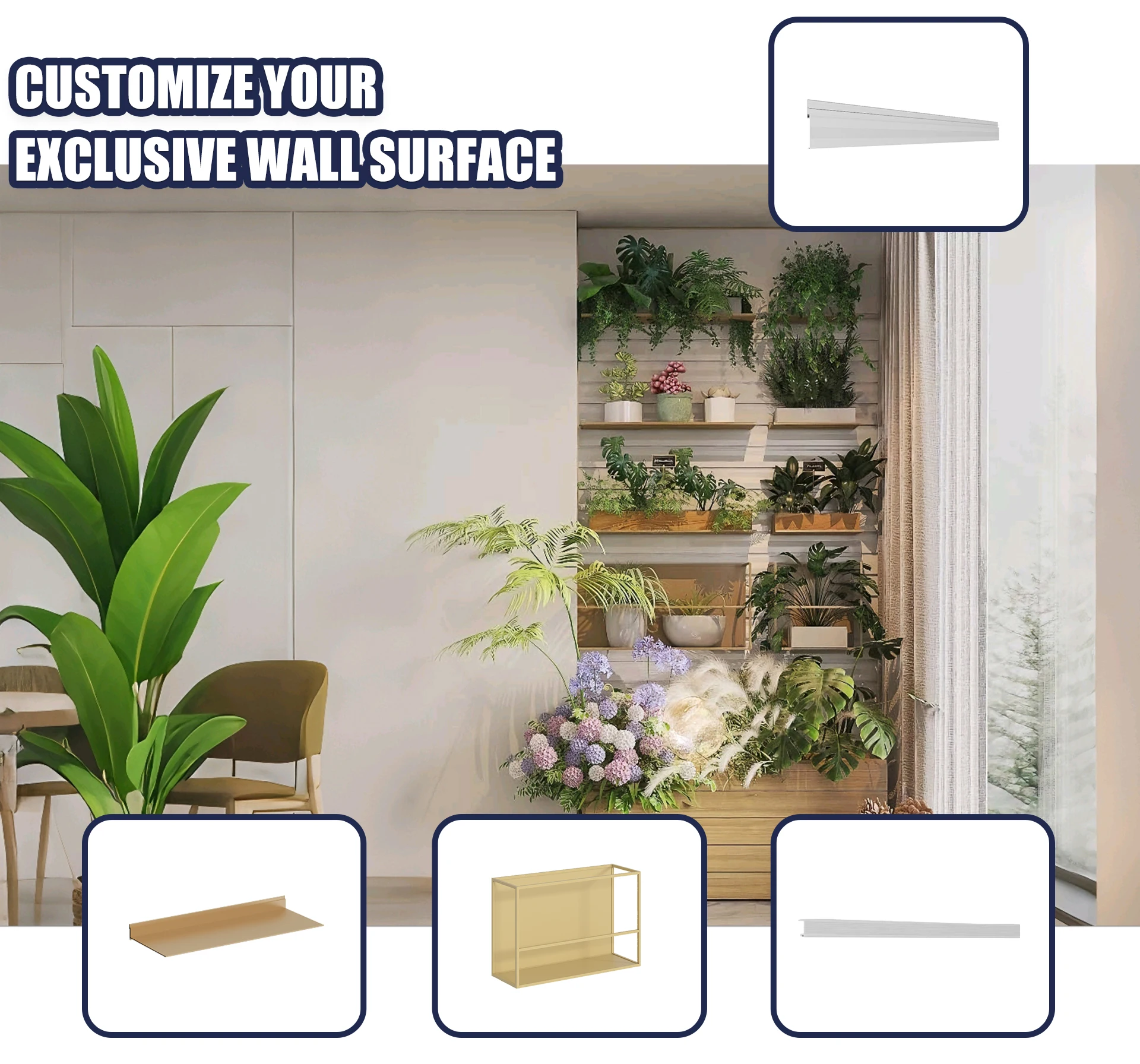 YOUPON YB-GS001 Modern WPC Panel Multi-Tier Wall-Mounted Shelves-Durable Large Capacity Easy Clean Home Office Storage Organizer factory