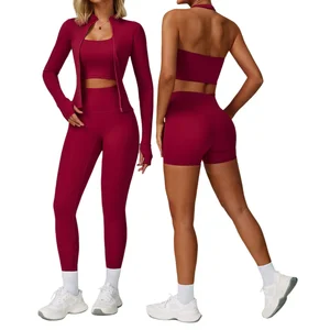 Custom Women's Gym Fitness Sports Workout Sets Breathable Athletic Activewear Solid 3 Pcs Yoga Set Front Print Elastic Waist
