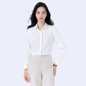Elegant High Quality White Blue Grey Black Women Blouse Tops Classy Formal Shirt commuter Work Wear