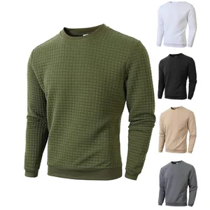 Autumn and Winter Men's Slim Fit Round Neck Long Sleeved square Grid Personalized Casual Polo Shirt