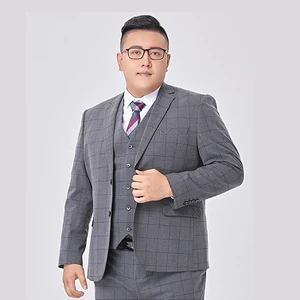 Plus-size Suit Men's Business Suit Plus Plus-size Grey Plaid 3-piece Suit Wedding Dress