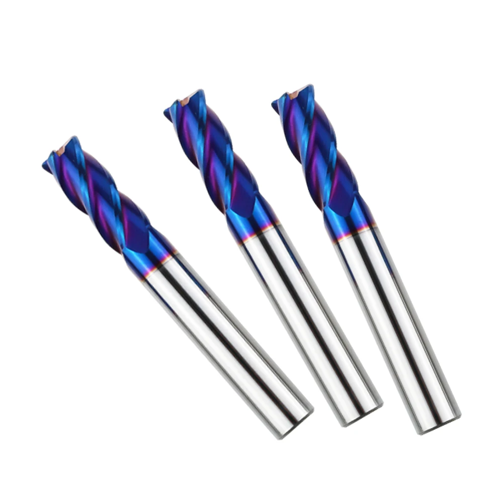 Solid Blue Carbide Endmill CNC Machine Cutter Hand Tools for Metal HRC45 55 60 70 Square Face Milling Cutter Bits End Mill