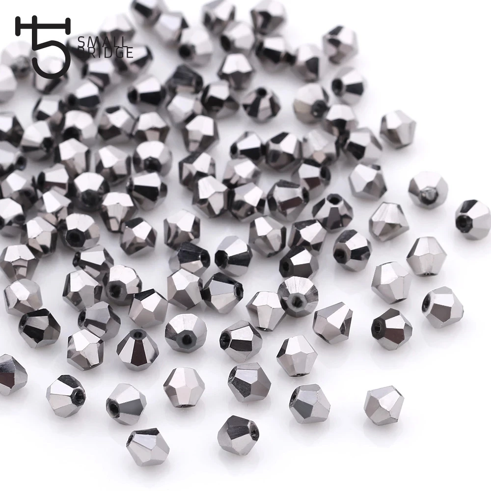 Czech Silver colour Spacer Bicone Beads for Making Jewelry Accessories Diy Perles Loose Faceted Glass Crystal Beads