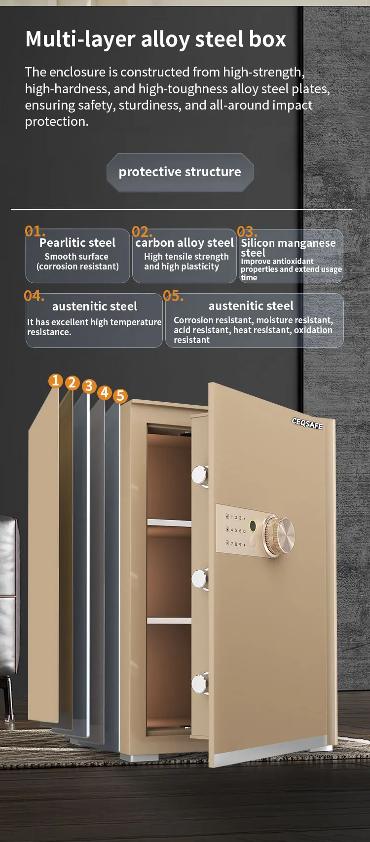 CEQSAFE High-End Anti-Theft Office Safe Small All-Steel Invisible Smart TUYA APP WIFI Safe Box factory