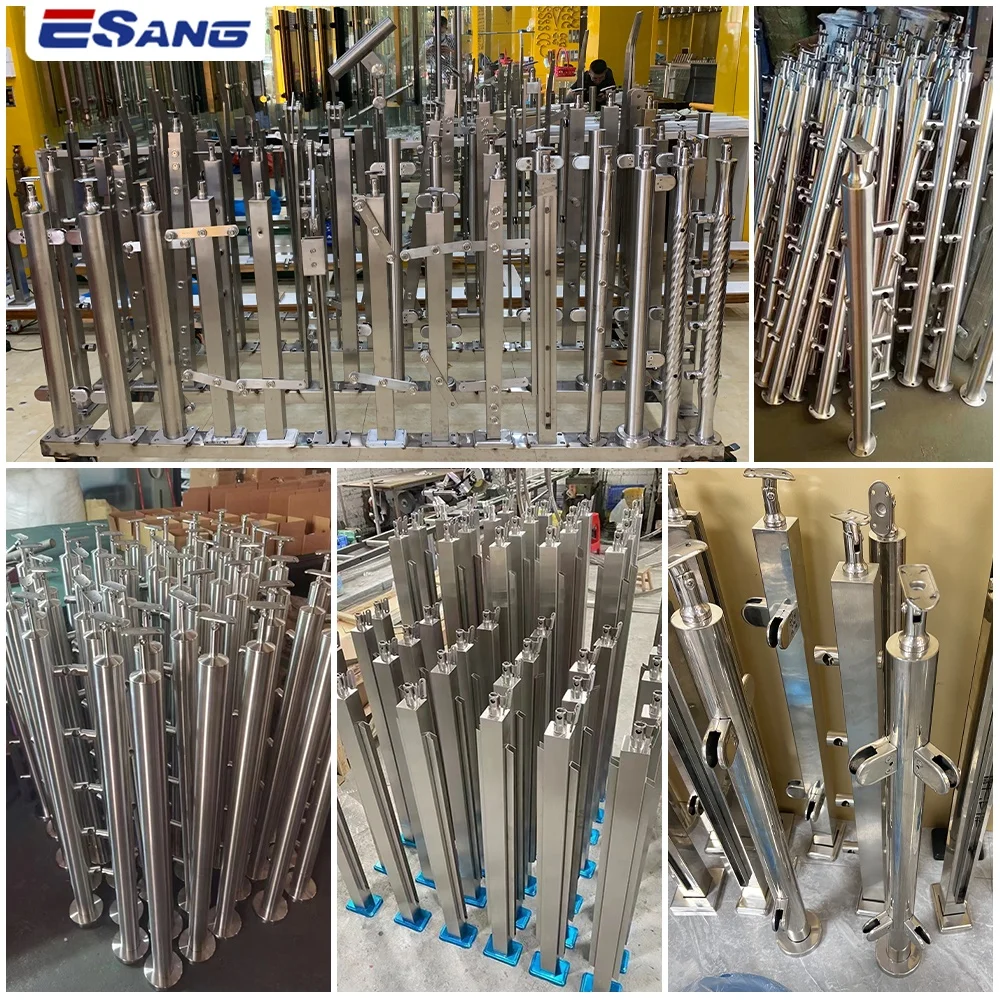 ESANG Custom Indoor Outdoor Terrace Handrails Deck Balcony Inox Balustrade Staircase Stainless Steel Glass Railing Post