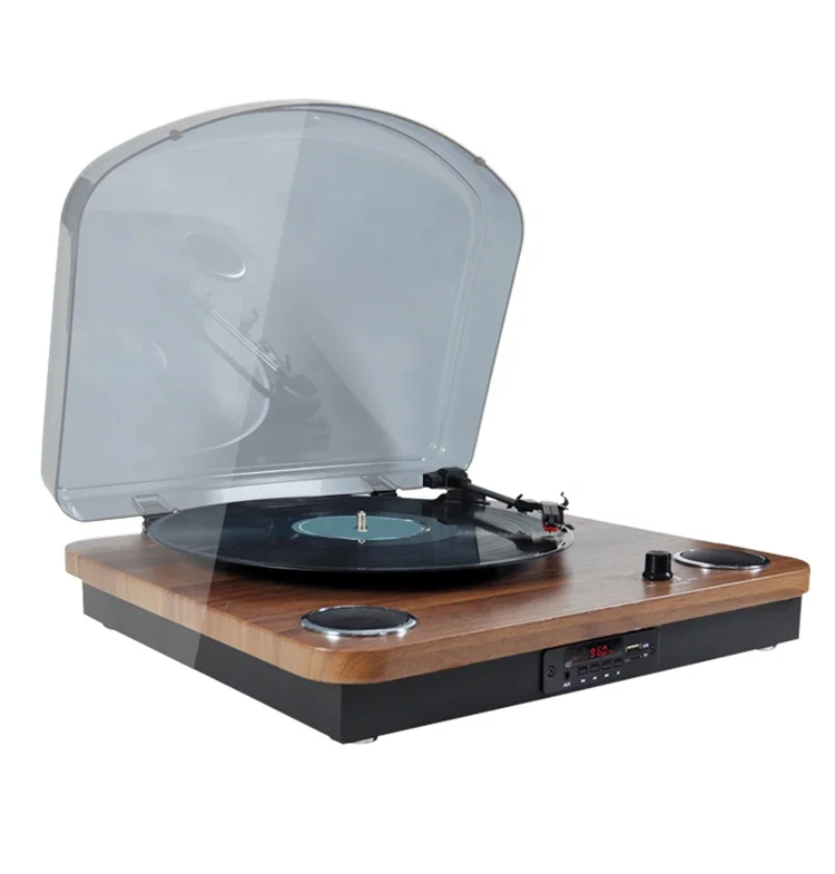 oem高定制低音炮fm收音机3速电动乙烯基所有在一个扬声器针转盘唱机