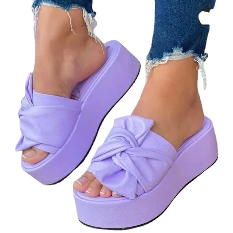Flip-flops with bows female cross border platform wear beach sandals