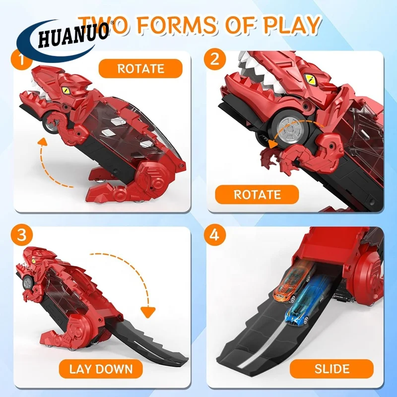 JICONEE Giocattolo Auto Dinosauro 2 Pezzi, Monster Truck Deformabili, Forza Inerziale, Per Bambini 3-6 Anni, Rosso E Giallo - 4