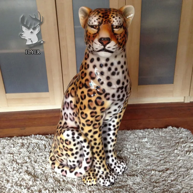 Doodle leopard statue, colorful home decor art leopard statue