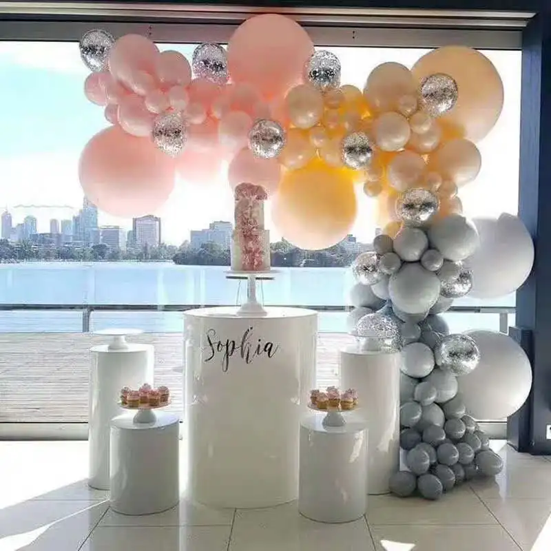 Set of 5 Acrylic Round Cylinder Pedestal White Acrylic Plinths Display Stand for Wedding Decoration
