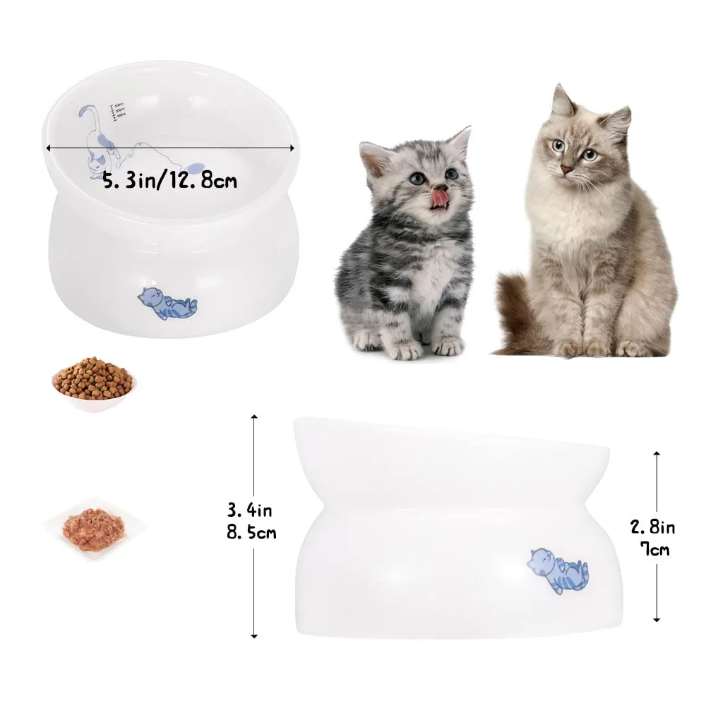 Custom Porcelain Cat Food Container 15 Degrees Tilted Elevated Food Water Bowls Cat Spine Stress