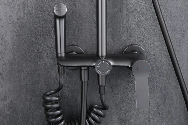 Juego de mezclador de sistema de ducha tipo lluvia para baño expuesto montado en la pared con función de 4 vías