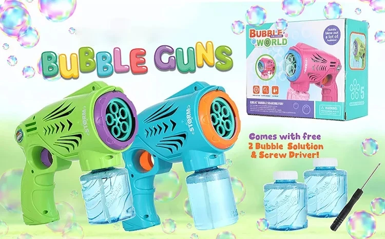 Pistola de burbujas eléctrica Gatlin para niños, juguete de baño