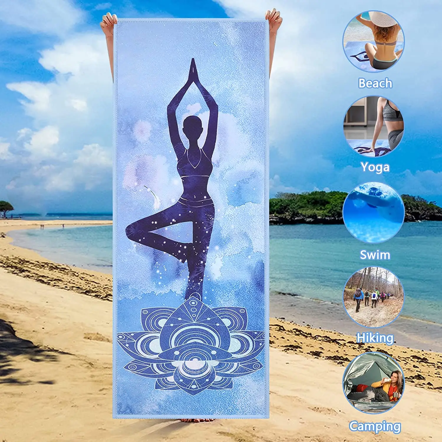 Quick Dry Non Slip Hot Yoga Towel With Corner Pocket Silicon Dots Custom Printed Wholesale Sport Microfiber Yoga Mat Towel details