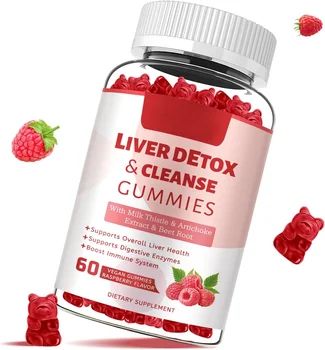 60 Gummies Dietary Supplement Vegan Gummy Raspberry Flavor Supports Digetive and Boost Immune Liver Detox & Cleanse Gummies