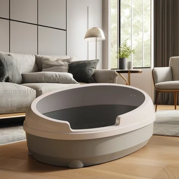 High quality New Upgraded Cat Litter Basin Semi-Closed Sustainable Oval Shaped Cat Litter Box