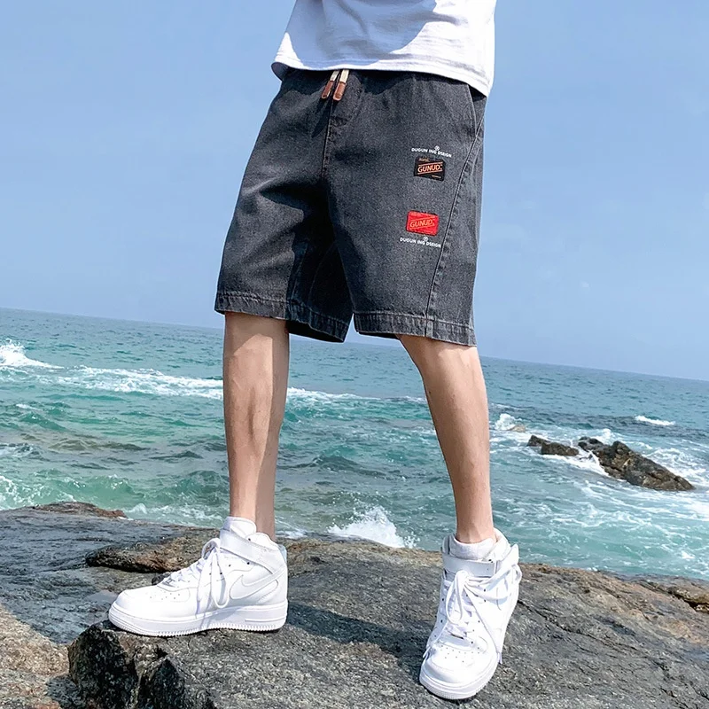 Mens Cargo Shorts Denim Pant Black Blue Elastic Waist