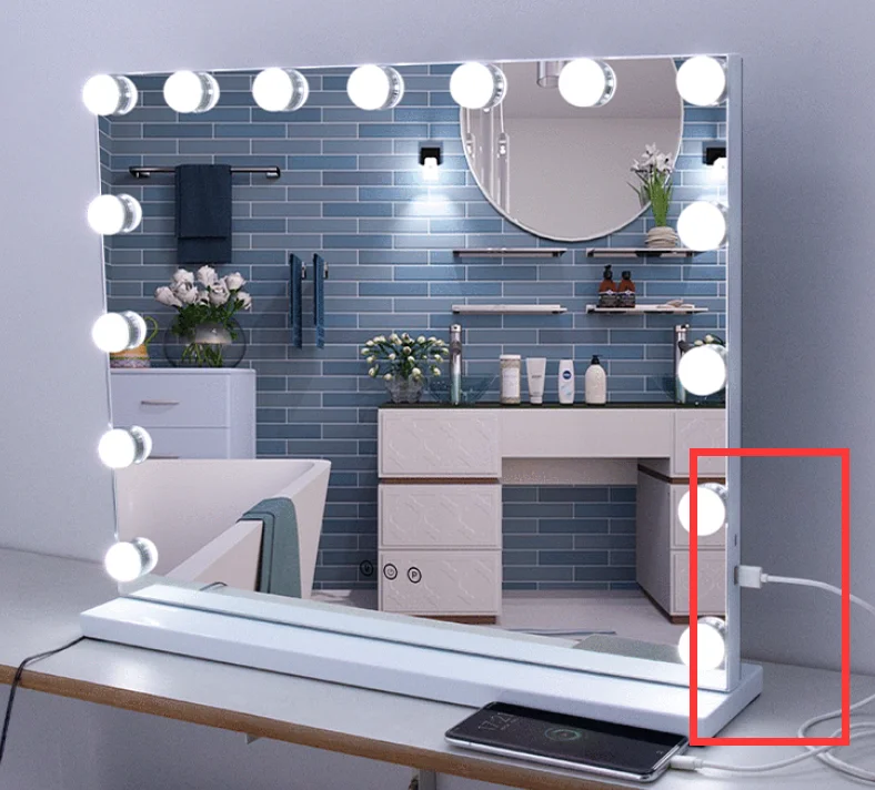 サイズ Ledブルースハリウッドメイクアップミラーバニティウォールホテル照明付きバニティミラードレッシングテーブルledライトメイクアップ