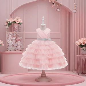 MQATZ Princess Pattern Flower Girl Dresses for Kids Lace Decorated Ruffle Skirts for Weddings and Parties Summer Wear L5311