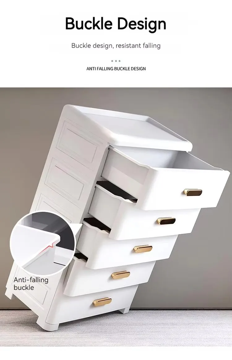 Multifunctional 5-Drawer Modern PP Plastic Storage Cabinet Big Living Room Wardrobe Storage Box manufacture
