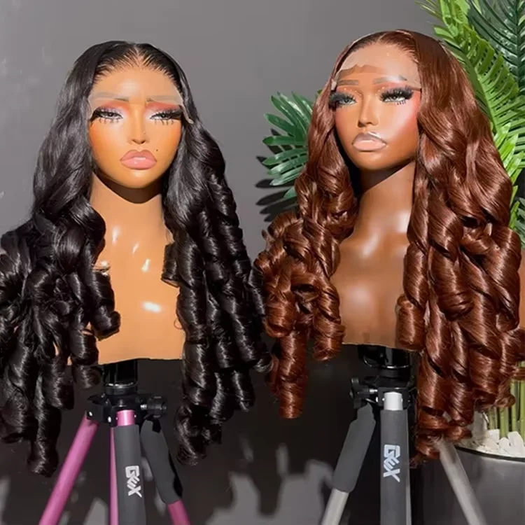 Funmi Super Double Drawn Wig,Raw Virgin Lace Front Loose Wave Bouncy Curly Wigs,Cheap HD Human Hair Wigs Chinese Hair Vendor