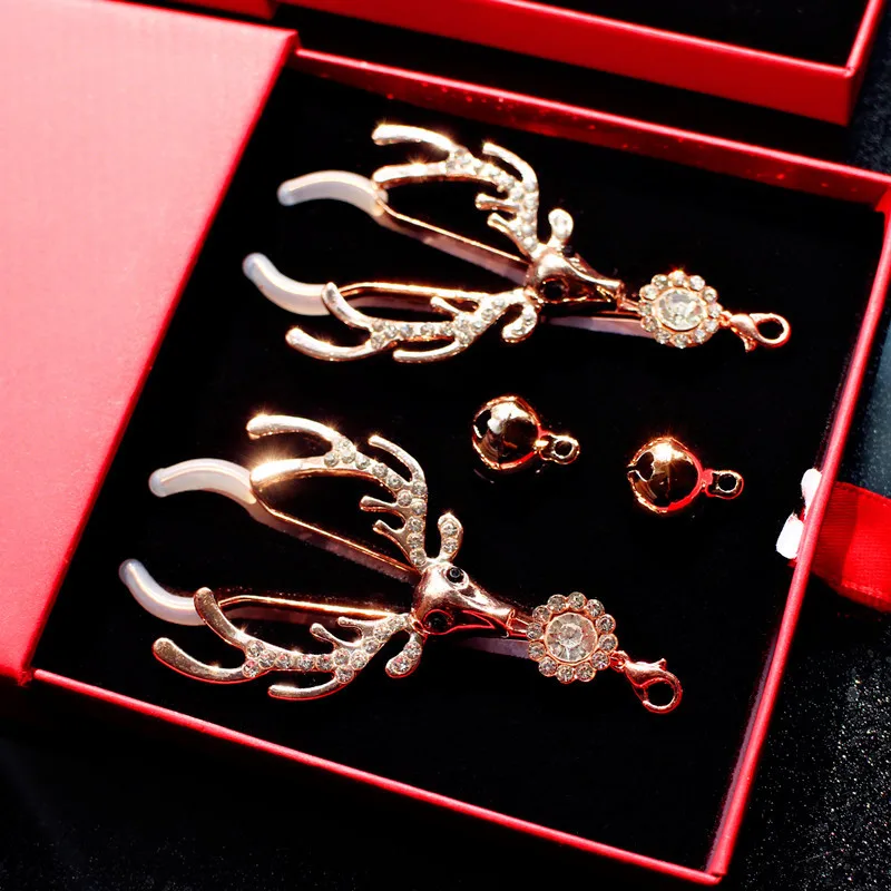 Gemstone Bell Labia Clip Female SM Training Punishment Nipple Tools Flirting  Nipple Clips Wearing Anal Plug Sex Toys
