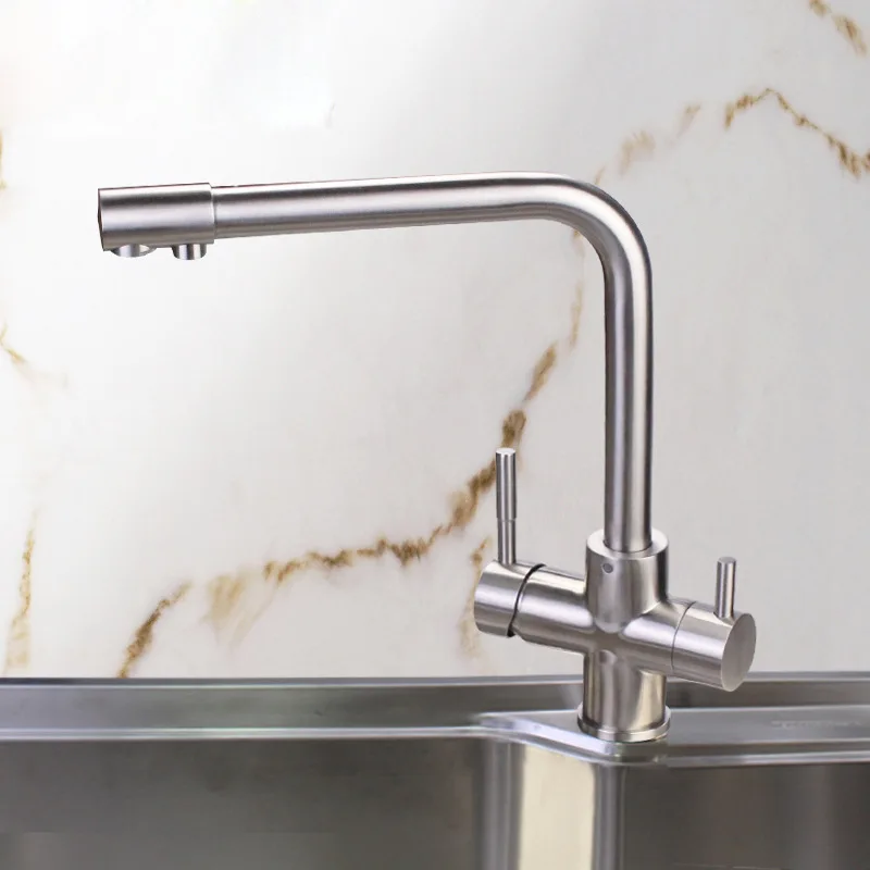 Modern Design 3-Way Stainless Steel Kitchen and Bathroom Sink Faucet Gold Faucets with Three Holes for Hotels