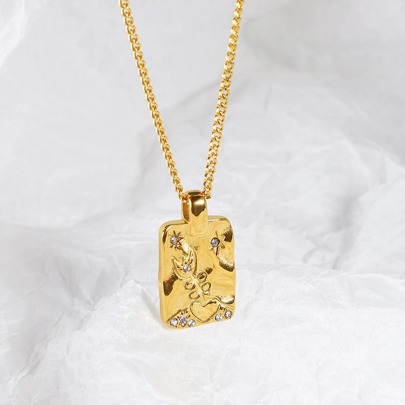 Korean Embossed Pendant Square Gold Coin Necklace Choker