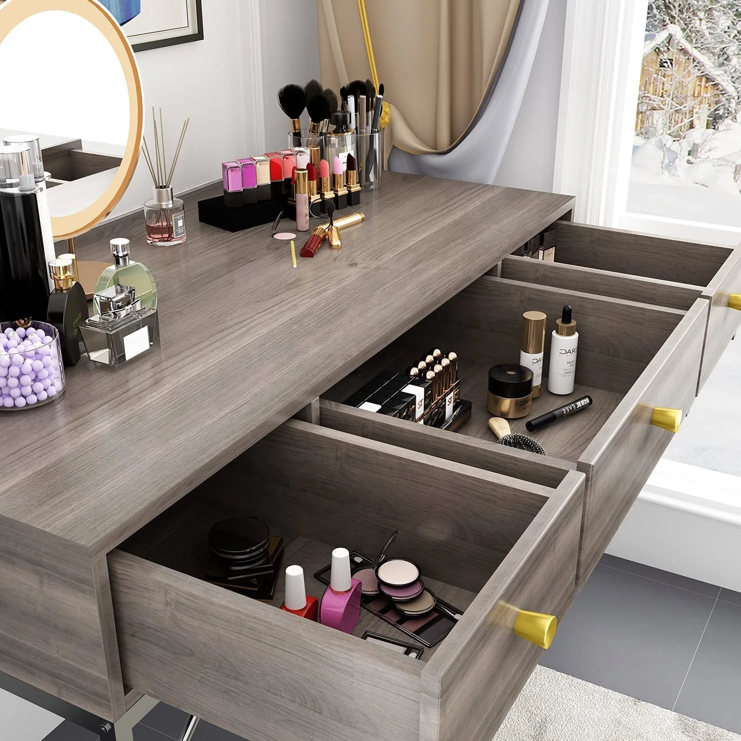 Popular in Bosnia high-end Modern Vanity Desk Makeup Dressing Table with 3 drawers Can also be used to learn to place computer