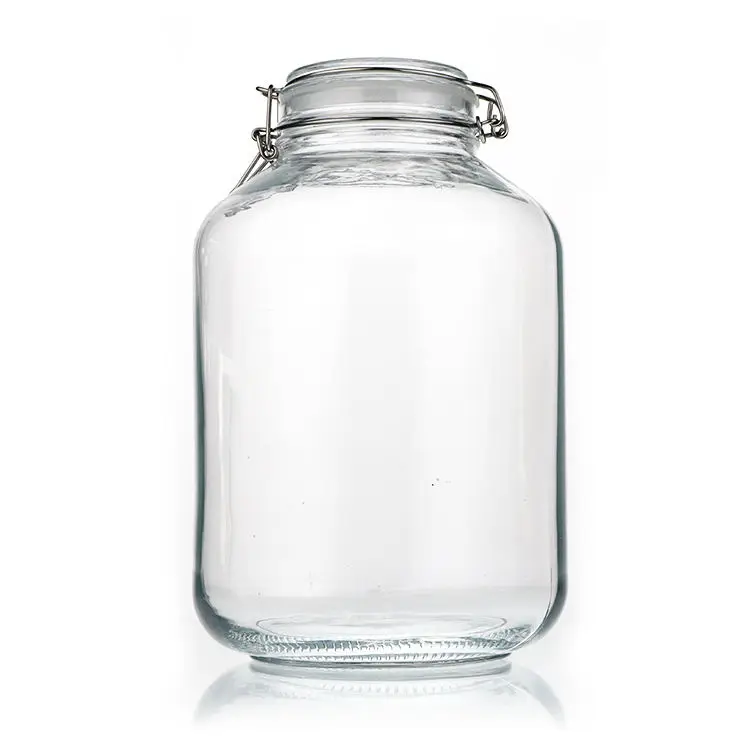 Factory Custom150ml 200ml 750ml 1000ml 1500ml 2000ml 3000ml 3800ml 5000ml Round Glass Seal Jars With Metal Locking Lid