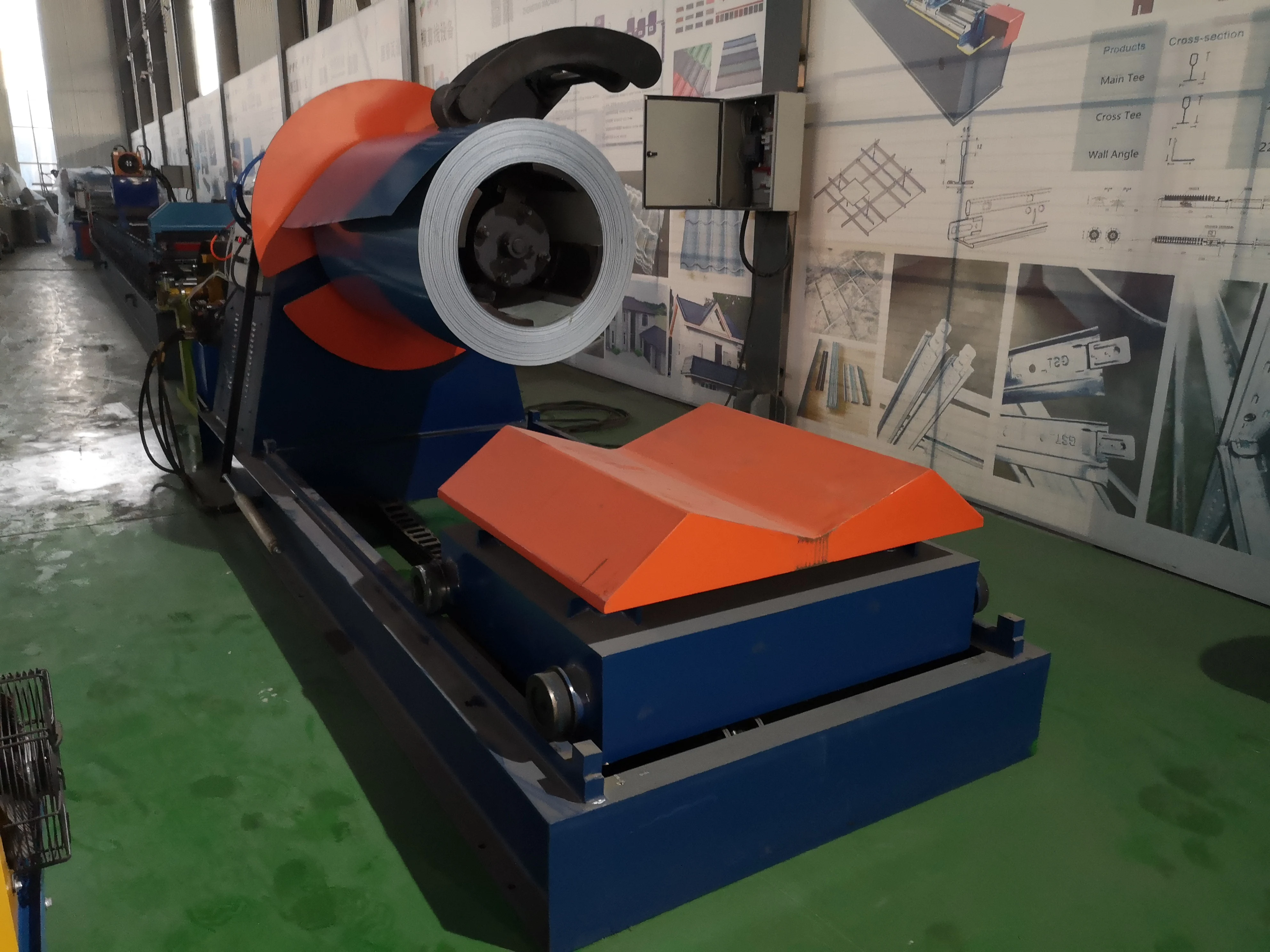 Roll forming machine coil winder 5 Tons hydraulic decoiler with loading car 