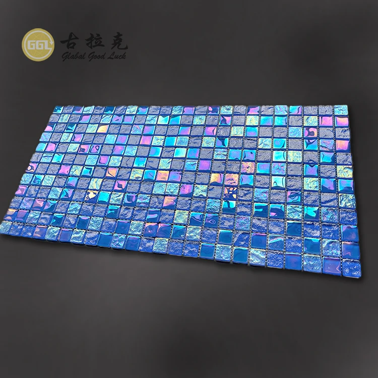 Iridescent Crystal Shining Blue Glass Swimming Pool Tile Mosaic