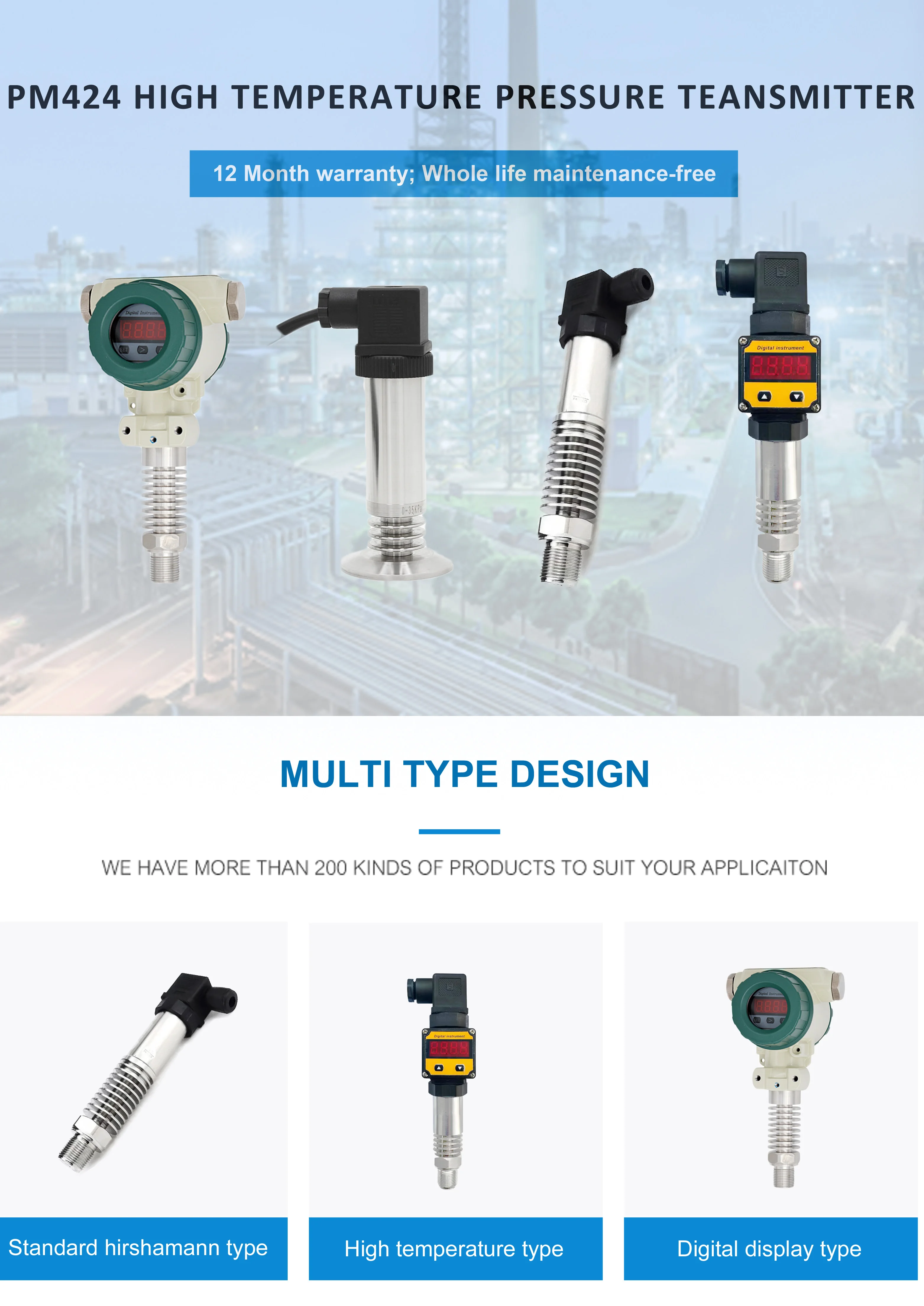 High Temperature Hydraulic Pressure Transmitter With 420ma Output For