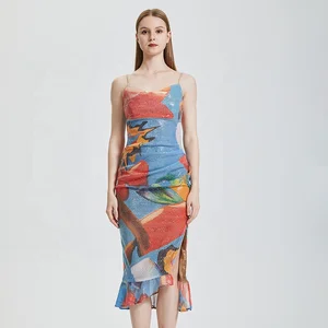 2026 Most Popular European and American Fashion Elegant Slim Fit Dress Women's Color Printed Slim Fit Party Dress