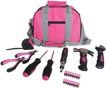 Ladies Pink Tool Kit Tool Bag DIY Set Household Home Tool Set with Compact Storage Bag