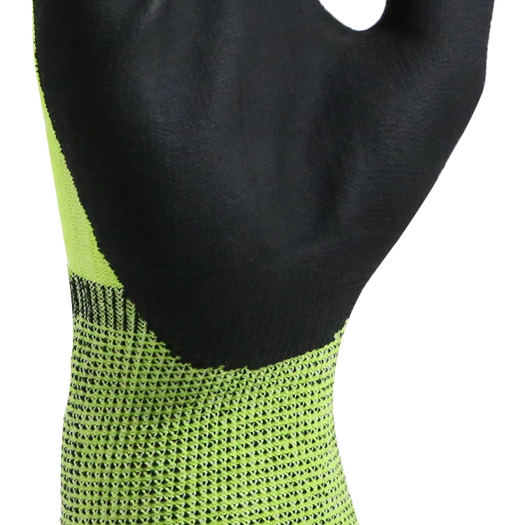 MaxiPact Fluorescent Green Polyester Liner with Nitrile Foam Garden Gloves EN388 4X43D Anti-cut Cut Resistant Work Safety Gloves